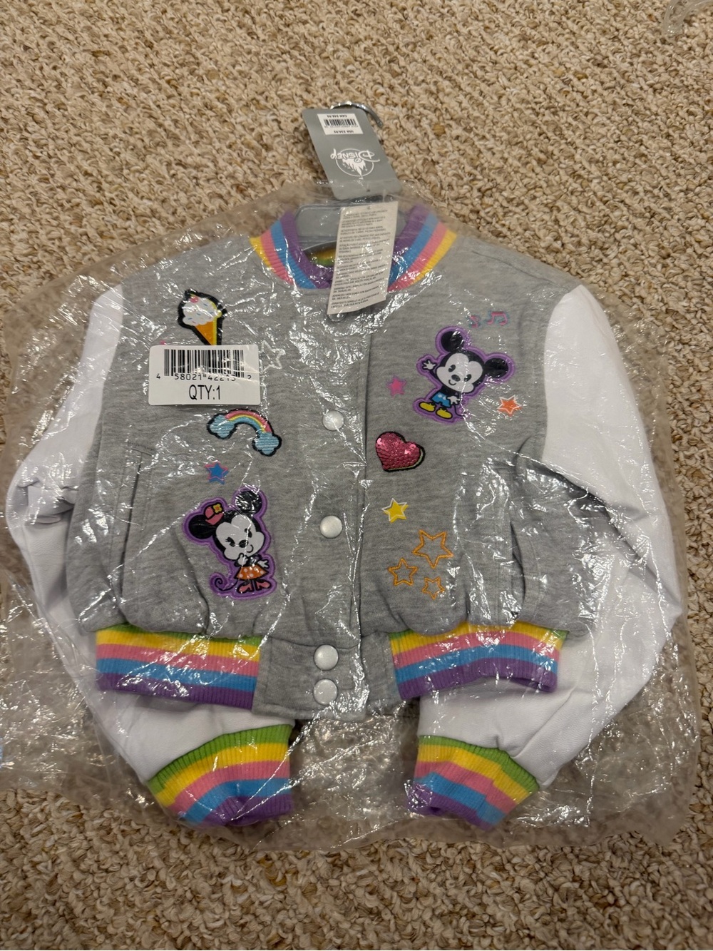 Disney Gray & White Minnie Patch Rainbow-Trim Jacket